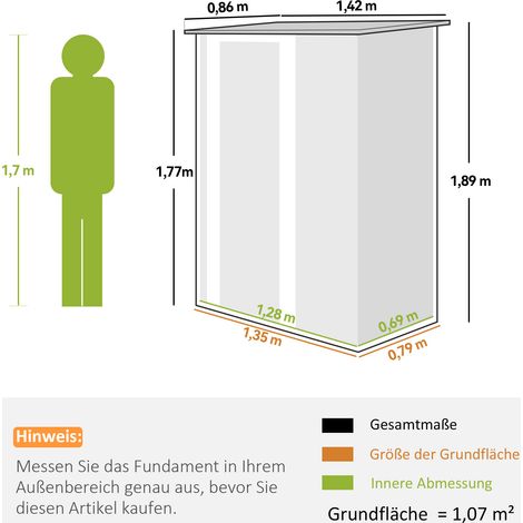 Abri de jardin de 1,07 m² avec toit en pente, 142 x 86 x 189 cm, abri à outils avec porte verrouillable, cabane de jardin, acier, marron (1/5)