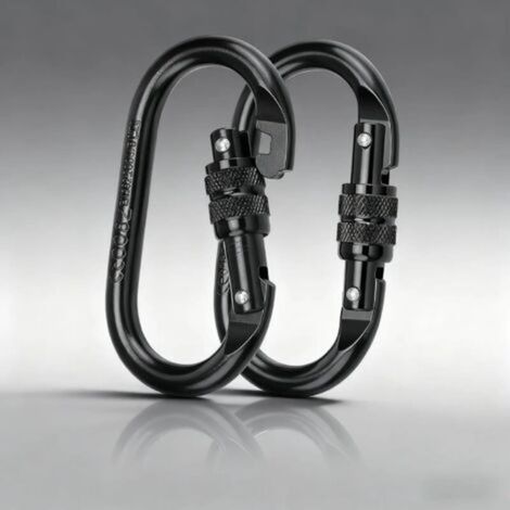 Mousqueton d'escalade, porte-clés en acier allié (2 pièces), mousqueton tactique à ressort de 25 kN (2500 kg), noir, pour l'alpinisme, la balançoire et l'escalade. (1/5)