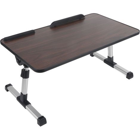 Table pliante de lit en alliage d'aluminium antidérapant à double cloison, bureau d'appoint pour la maison ou le dortoir, couleur noyer (1/5)