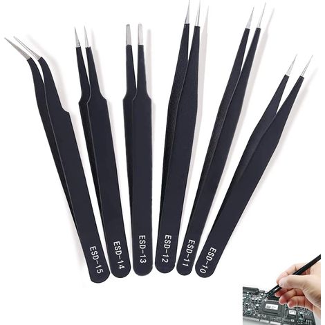 6-teiliges Präzisionspinzetten-Set, antistatische Pinzette, geeignet für Elektronik, Schmuck, Bastelarbeiten, Laborarbeiten, Hobbys und andere Wartungsarbeiten (1/5)
