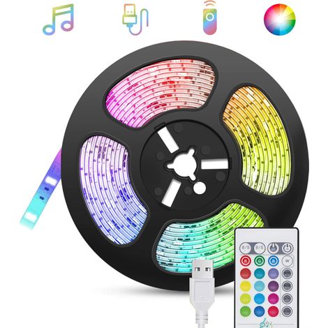 Synchronisation de bande LED de 5 m avec lumière musicale avec chane LED télécommandée pour TV, PC (1/5)
