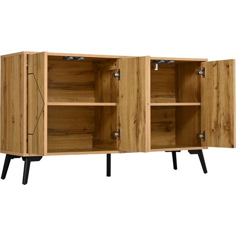 Aparador con motivo ondulado, 4 puertas, MDF y metal, color madera natural, 120 x 35 x 69 cm (1/5)