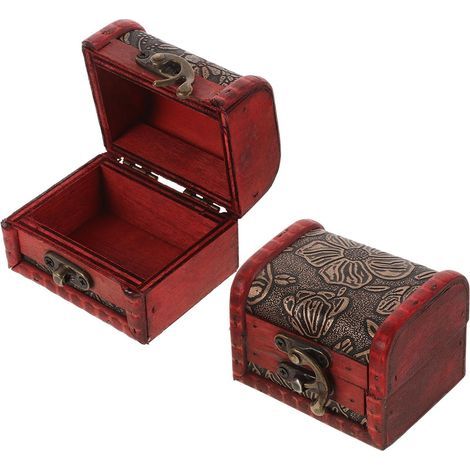 Petite Boîte à Bijoux en Bois Vintage Chinoise 2pcs, Coffret Élégant Rustique Polyvalent pour Rangement de Bijoux et Décoration Intérieure (1/5)