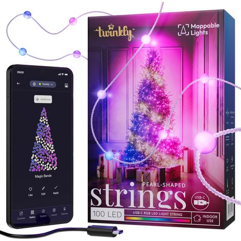 Twinkly Strings USB-C Candys – 100 RGB-LEDs, Perlen, 6 m, grünes Geflecht (1/5)