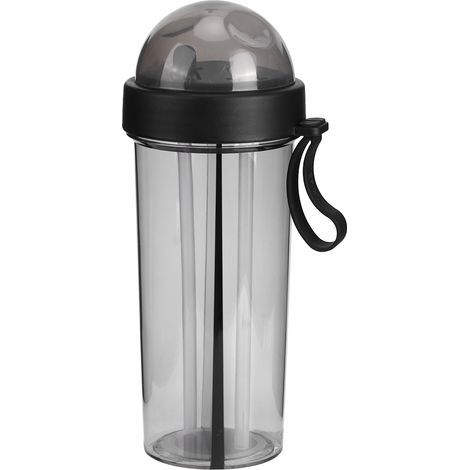 Gourde Innovante 600ml Double Usage avec Paille pour Maison Extérieur Camping Sport Noir (1/5)