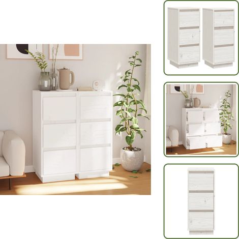 Buffets 2 pcs Blanc 32x34x75 cm Bois massif de pin - Buffet Blanc - Meuble Rangement - Bibliothèque Design - Commode Moderne - Mobilier Chambre (1/5)