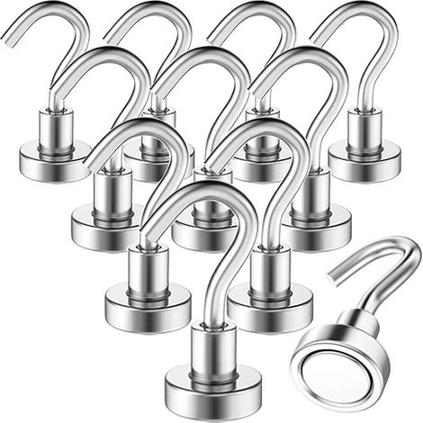 Crochets magnétiques ultra-résistants (plus de 11 kg), porte-clés magnétiques en néodyme, crochets magnétiques muraux pour réfrigérateur, crochets de rangement pour portes de cuisine et plafonds de ga (1/4)