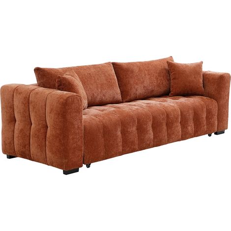 Divano letto 3 posti in tessuto testurizzato terracotta - PANILO (1/5)