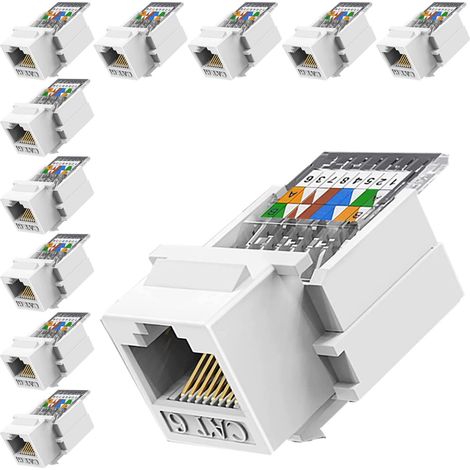 10 Pièces Prise RJ45 Cat6 Keystone - Outil sans outil - Prise murale Ethernet - Coupleur réseau Cat6 (1/5)