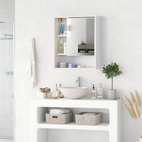 Bathroom Mirror Cabinet 1 Door 55x16x61cm Wall Mounted Bathroom Cabinet with 5 Storage Shelf Mirror Cabinet for Bathroom (1/5)