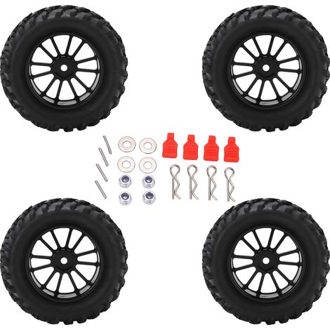 4pcs 82mm pneus caoutchouc avant/arrière et jantes 12 rayons pour voiture RC tout-terrain Wltoys 144001 1/14 (1/5)