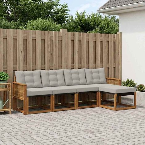 vidaXL Outdoor-Sofagarnitur mit Kissen 5 pcs Natürlich und Hellgrau (1/5)