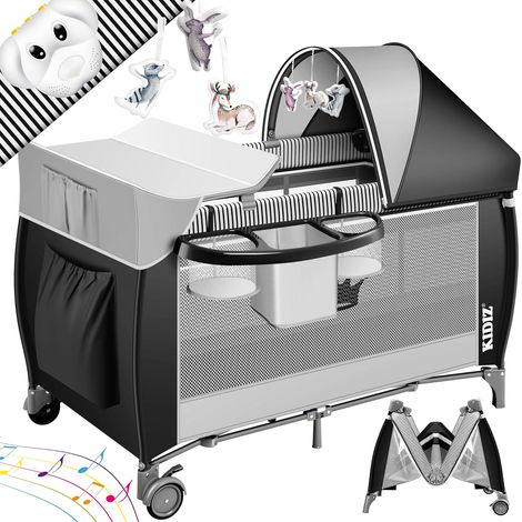 Lit bébé 3 en 1, voyage combiné avec matelas à langer, moustiquaire parc pour bébé sac de transport, pliable (1/2)