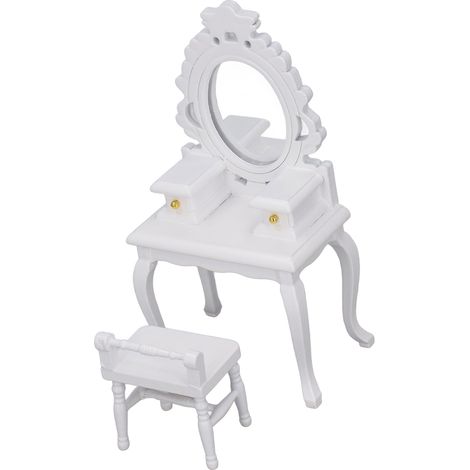 Tabouret de coiffeuse miniature pour maison de poupée à l'échelle 1:12, meuble de chambre miniature, accessoire de décoration à faire soi-même, blanc (1/5)