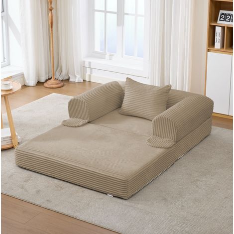 Sillón cama individual de tela de pana, 120 x 85 x 65 cm, marrón DESVIAE (1/5)