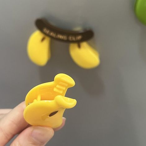 Clips magnéticos para bolsas con forma de plátano - Clips para guardar snacks - Imanes decorativos para nevera - 6 piezas, 2 juegos - Amarillo (1/5)