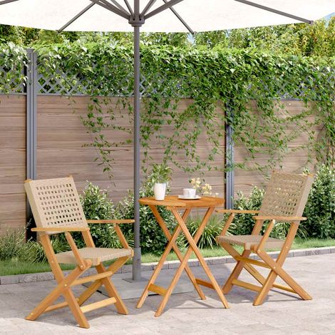 vidaXL Ensemble de bistro 3 pcs beige résine tressée et bois massif (1/5)