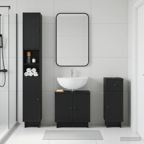 vidaXL 3 Piece Bathroom Cabinet Set EDE Black Engineered Wood (1/5)
