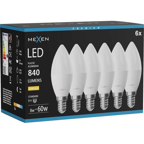 Mexen Nova 6x Ampoule LED E14, C37, 8W, Chaude - 3000K, 840 lm - L102-E14-0830-01x06 (1/3)