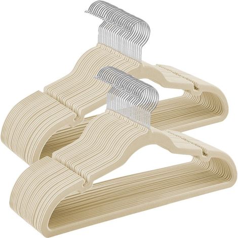 50 Cintres Velours Beige Sable 43cm Antidérapants avec Encoches & Barre Pantalon Crochet 360° Gain de Place Épaisseur 0,6cm (1/5)