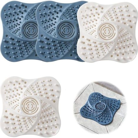 4 Pieces Attrape Hair Shower, Sattrape Hair Shower in Silicone, Square Attrape Hair Bathtub, Reusable, for Shower Rooms, Toilets, Kitchens Attraps Hair and Dirt (1/5)