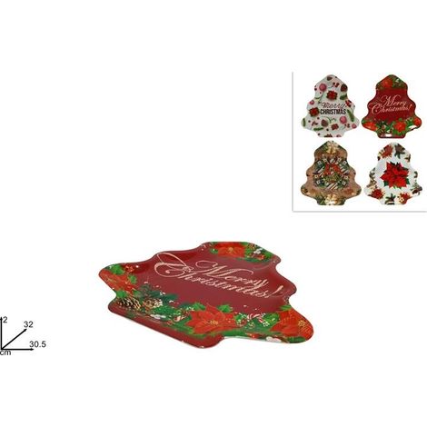 1 Pezzo Vassoio Forma Albero Natale Natalizio 32 cm 4 Decori