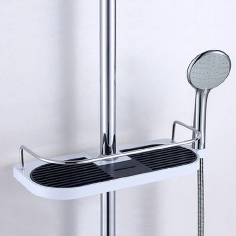 Mensola doccia senza foratura da 2 pezzi per asta doccia - Supporto per organizer da bagno per shampoo, adatto per asta da 19 mm a 25 mm (1/3)