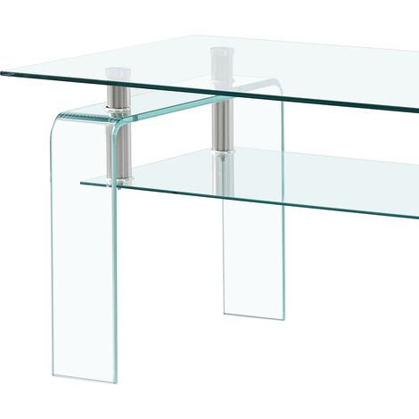 Table basse verre trempé transparent, table salon pieds verre
