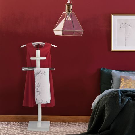 Relaxdays Herrendiener, mit Ablage, Kleiderbutler für Jackett & Hose, HBT: 112x46x32 cm, Stummer Diener, weiß/silber