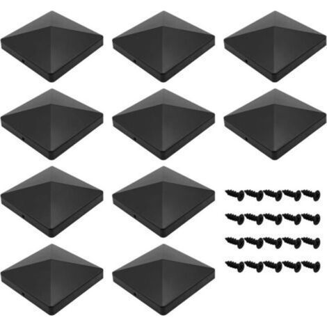 10 Pièces Chapeau Poteau Bois Capuchons de Poteaux de Clôture 10×10 cm avec Vis (1/4)