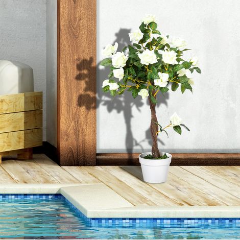 Planta artificial de rosal 90 cm blanca de plástico con maceta incluida (1/5)