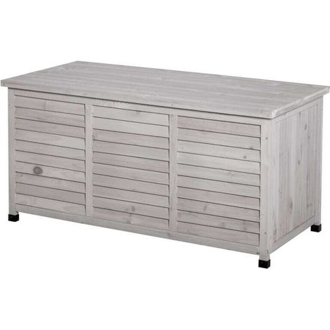 Coffre de jardin rangement pour coussins en bois d'épicéa 127 x 56 x 60 cm gris (1/3)