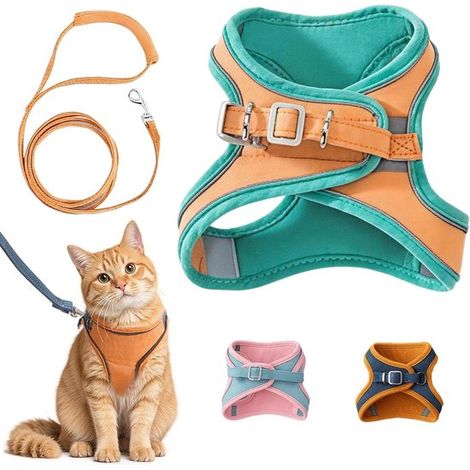 Harnais pour chat avec laisse - Harnais pour chat - Harnais pour chiot - Anti-fugue, réglable - Gilet respirant et confortable - Facile à enfiler (1/5)