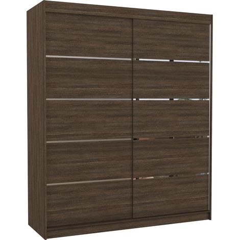 Armoire de chambre à coucher 2 portes coulissantes marron et alu Pimka 180cm (1/4)