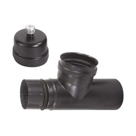 Conector en T para estufas de pellet Ø10 cm – conexión F/F con recubrimiento negro mate – A.L.A.