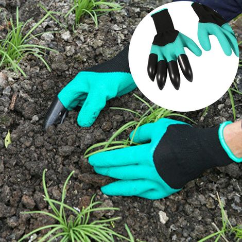 Guantes de jardinería resistentes con 4 garras de plástico – talla única (S/M) – fabricados con material mixto de tela y goma – protegen tus manos durante las labores de jardinería (plantar/desherbar/ (1/5)