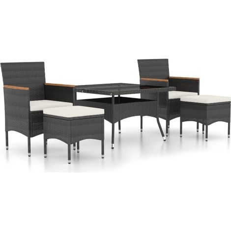 Maison Exclusive - Set Pranzo da Giardino 5 pz  Polyrattan e Vetro Temperato Nero