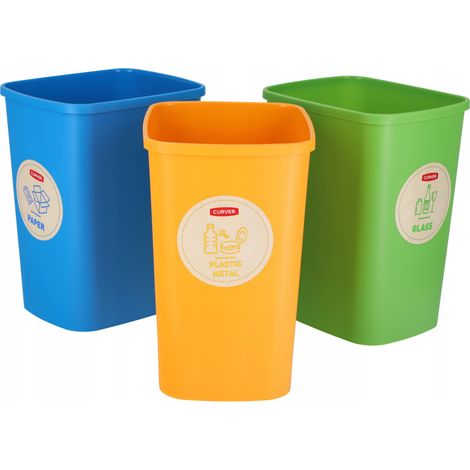 CURVER Eco Juego de 3 contenedores con sistema de clasificación de residuos de 10 l cada uno, para papel de lija y plástico, contenedor de plástico (1/5)