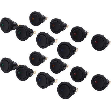 Interrupteur à bascule rond SPST marche/arrêt, lot de 16 LED ponctuelles 12 V pour voiture, bateau ou autre. (1/5)