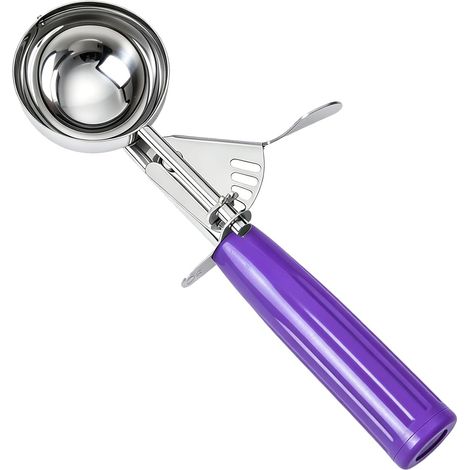 Cuillère de 23 g (0,8 oz), cuillère à biscuits, cuillère à glace à cordon, manche violet, portion de glace, convient pour les pâtes à muffins et à cupcakes, les boulettes de viande et la pâte à biscui (1/5)