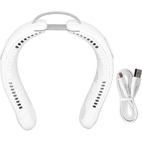 Ventilateur de cou 4 pales 3 vitesses recharge USB mains libres design pliable silencieux pour bureau voyage maison blanc (1/5)