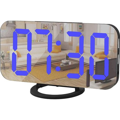 Réveil numérique, horloge électronique LED à surface miroir, avec chargeur USB, fonction snooze, luminosité automatique/personnalisable, pour bureau, chambre ou table de chevet (1/4)