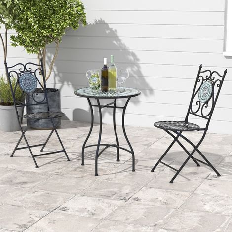 Tabale D'extérieur Table en Métal Robuste avec Motif Mosaïque pour Patio Cour (1/2)