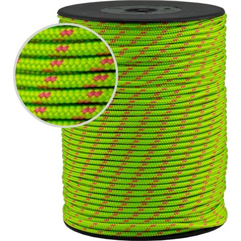 Cuerda Driza Fluorescente 3mm 100m - Pistacho Fucsia, nylon alta tenacidad, 1200-1400 kg, resistente