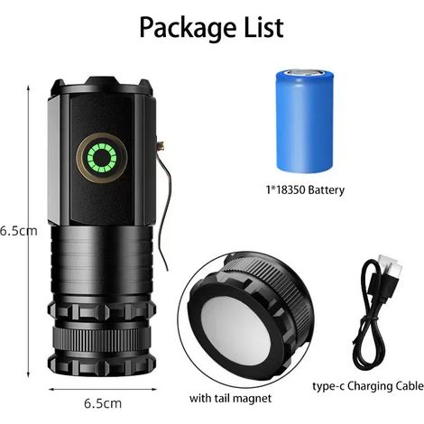 Mini lampe torche - Rechargeable - Étanche - Randonnée et camping - Portable - Batterie 16340 - Avec clip stylo - Aimant à l'extrémité (1/5)