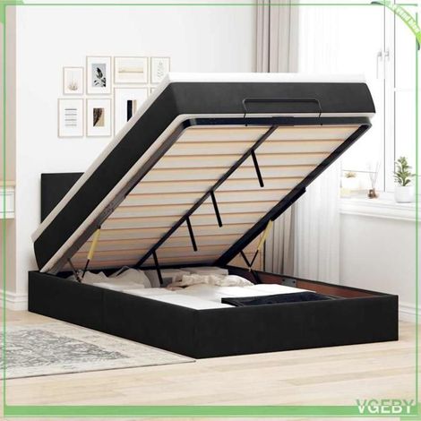 Cadre de lit ottoman - 3311695 - Velours noir - 120x200 cm - Rangement hydraulique (1/5)