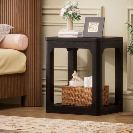 Mesas auxiliares juego de 2 con estante MDF negro OKMYHOME (1/5)