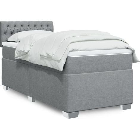 Cama box spring con colchón tela gris claro 80x200 cm (1/5)