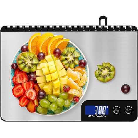 Tigrezy Balance de Cuisine Electronique 15 kg, Professionnel avec Grand Panneau, Balance de Précision, Tactile Sensible & Écran LCD, Fonction Tare, avec 2 Piles (1/5)