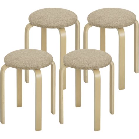 Set mit 4 modernen, stapelbaren runden Hockern, ohne Rückenlehne, mit gepolsterter Sitzfläche, 40 x 40 x 45 cm, Khaki